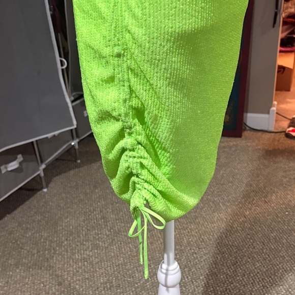 Wild Fable Sz L NWOT Neon Green sequins Ruched Women  mini Dress - Picture 3 of 11